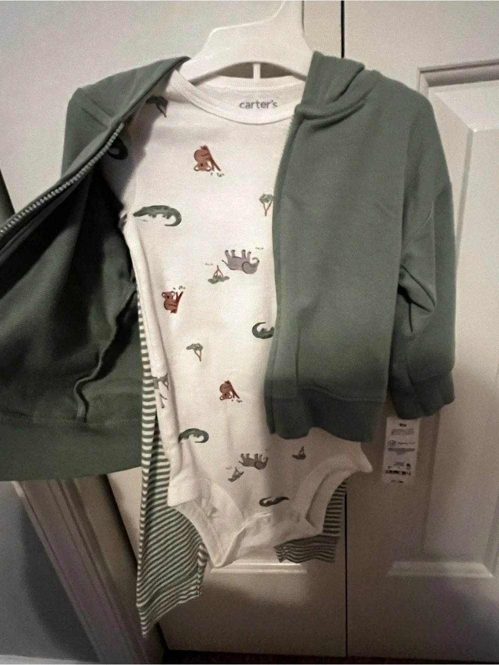 Carter's Green Zip-Up Hooded Sweatshirt Set 9 Months